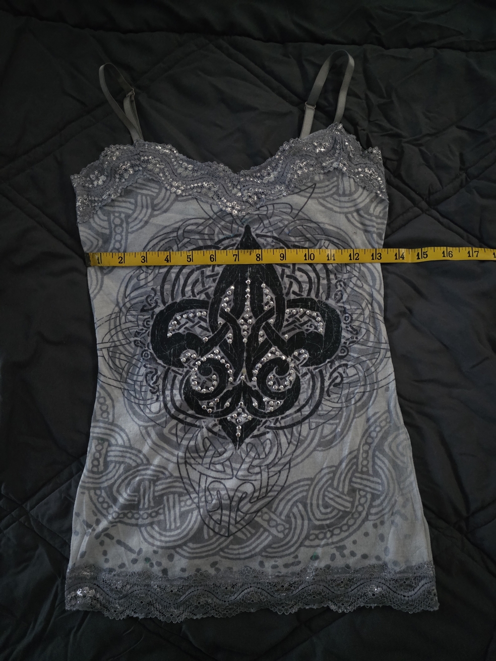Maurices Gray Lace-Trim Fleur-de-Lis Stud Camisole Tank - Picture 5 of 6